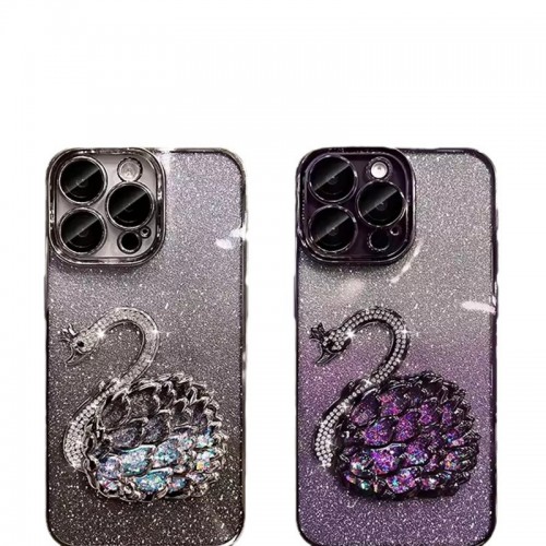 Glitter Swan Graphic Phone Case For iPhone Shockproof Camera Protection Hard Back Cover Protective Case